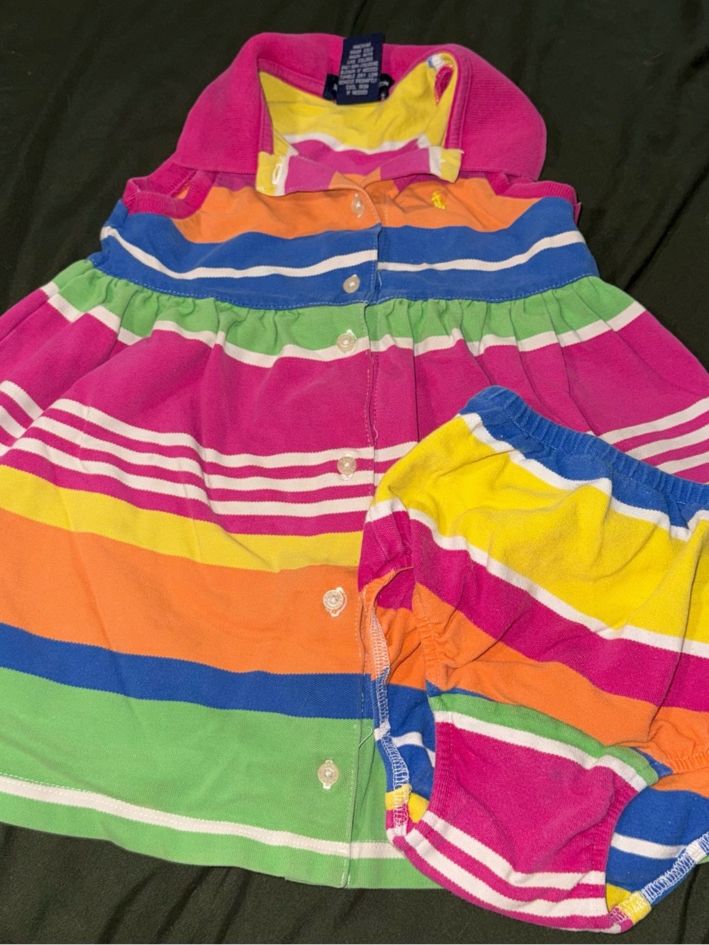 Ralph Lauren Pink, Yellow and Orange Striped Hooded Baby Dress 24m